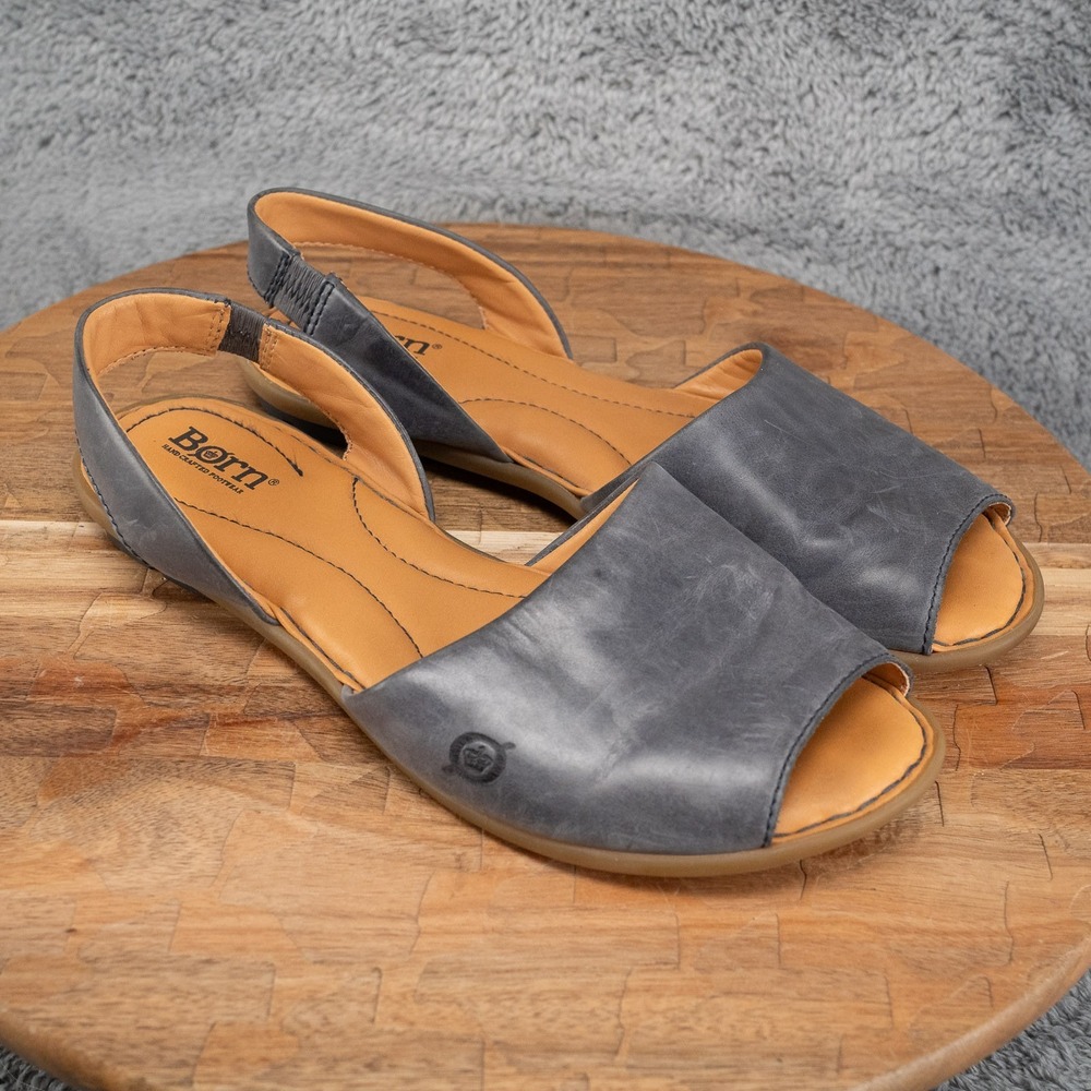 Born Trang Slingback Sandals Womens 9 M Blue Leather Cushioned Peep-Toe F18834